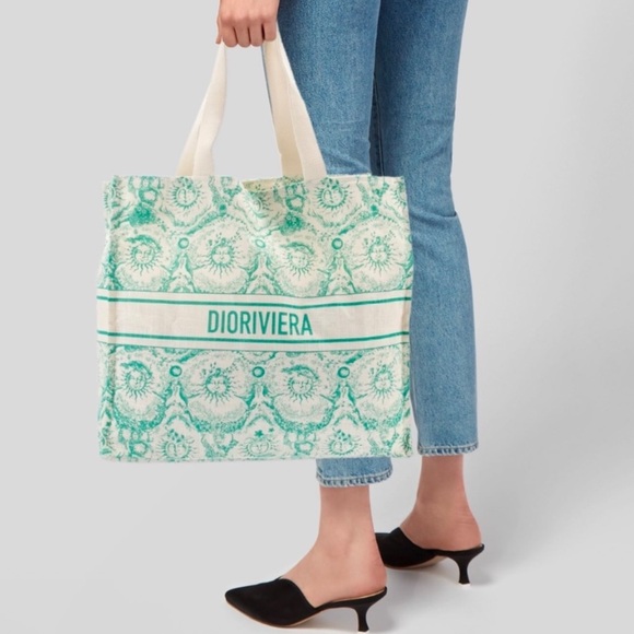 CHRISTIAN DIOR Canvas Dioriviera Toile de Jouy Soleil Tote in Aquamarina - Picture 1 of 7